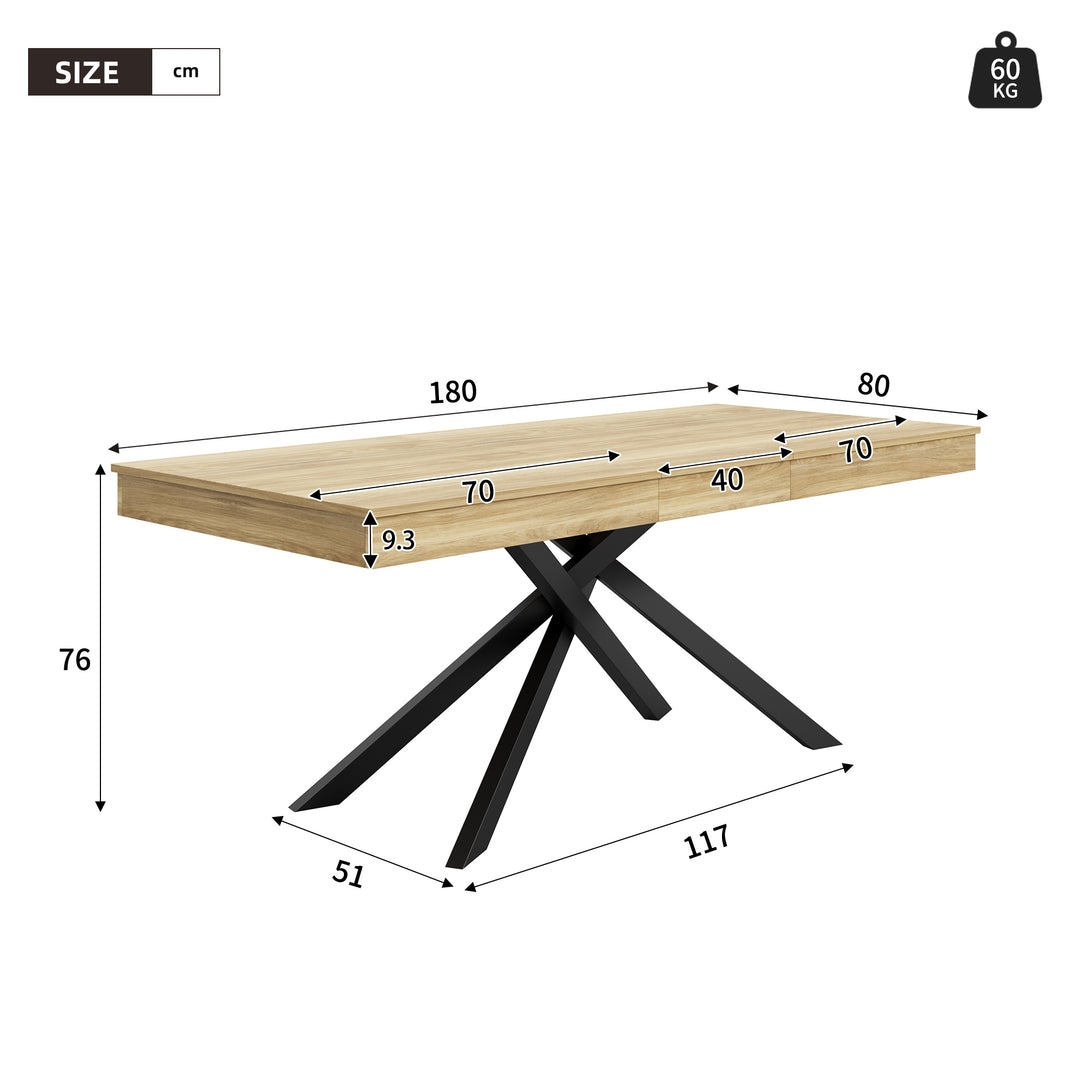 Extendable dining table 140–180cm MDF oak rectangular metal black legs ELEMENTALISE