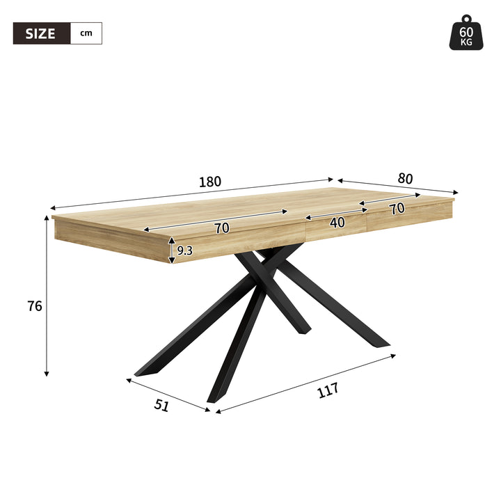 Extendable dining table 140–180cm MDF oak rectangular metal black legs ELEMENTALISE