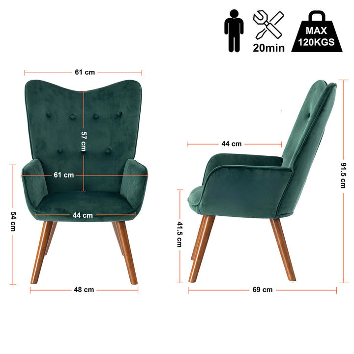 Scandinavian upholstered armchair in green velvet KAS SMALL VELVET GREEN