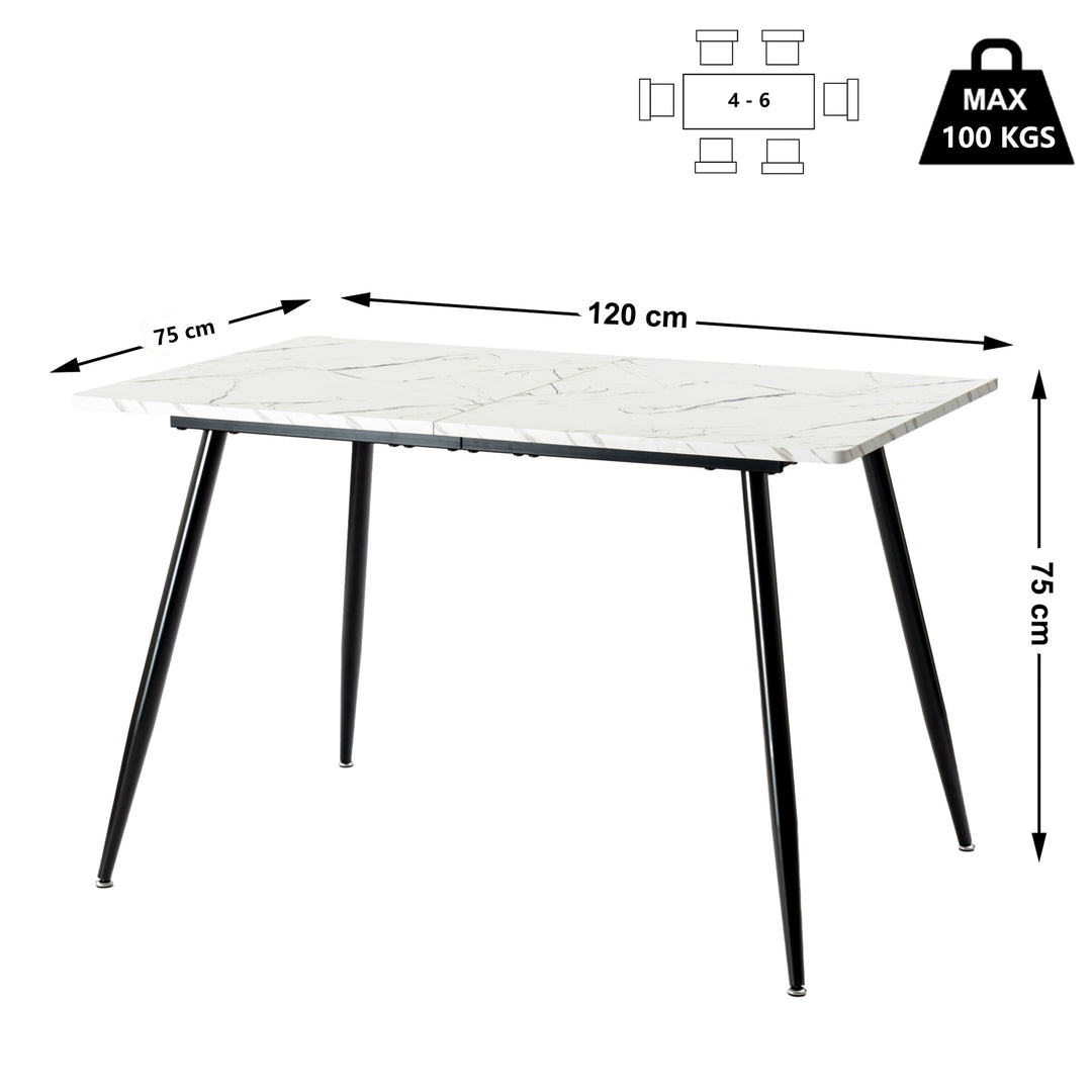Scandinavian style rectangular white marble effect dining table 120x70cm WHALEN WHITE MARBLE TABLE 120 KD