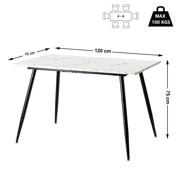 Scandinavian style rectangular white marble effect dining table 120x70cm WHALEN WHITE MARBLE TABLE 120 KD