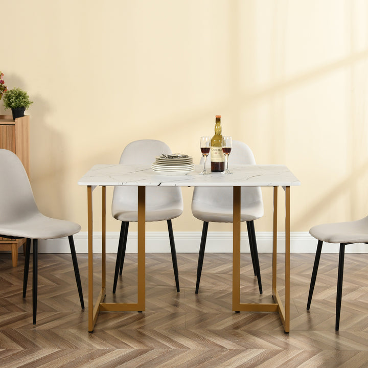 Dining set, dining table in modern marble pattern with 4 scandinavian dining chairs beige SLIP MARBLE GOLD LEG 110 A + CHARLTON FABRIC BEIGE BLACK LEG