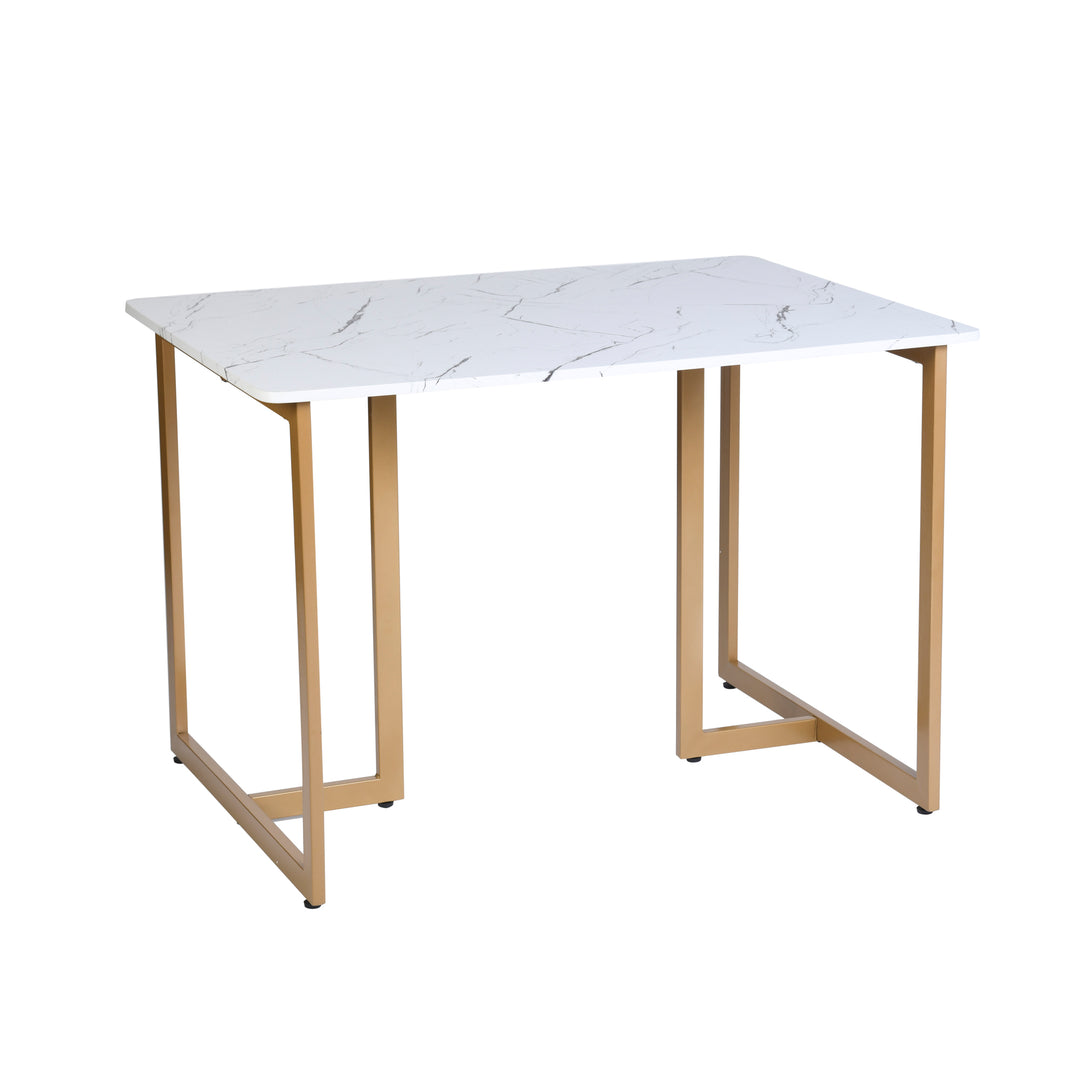 Dining set, dining table in modern marble pattern with 4 scandinavian dining chairs beige SLIP MARBLE GOLD LEG 110 A + CHARLTON FABRIC BEIGE BLACK LEG