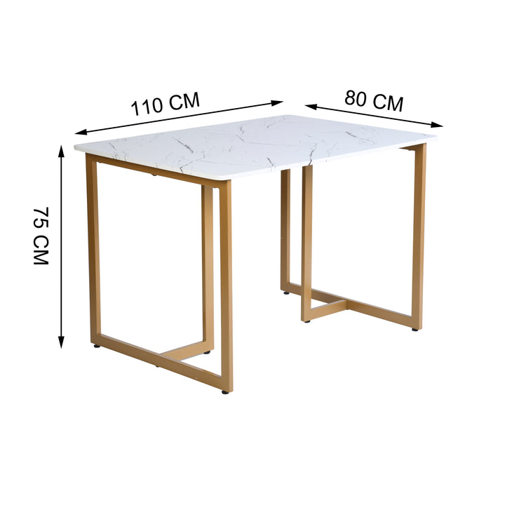 Dining set, dining table in modern marble pattern with 4 scandinavian dining chairs beige SLIP MARBLE GOLD LEG 110 A + CHARLTON FABRIC BEIGE BLACK LEG