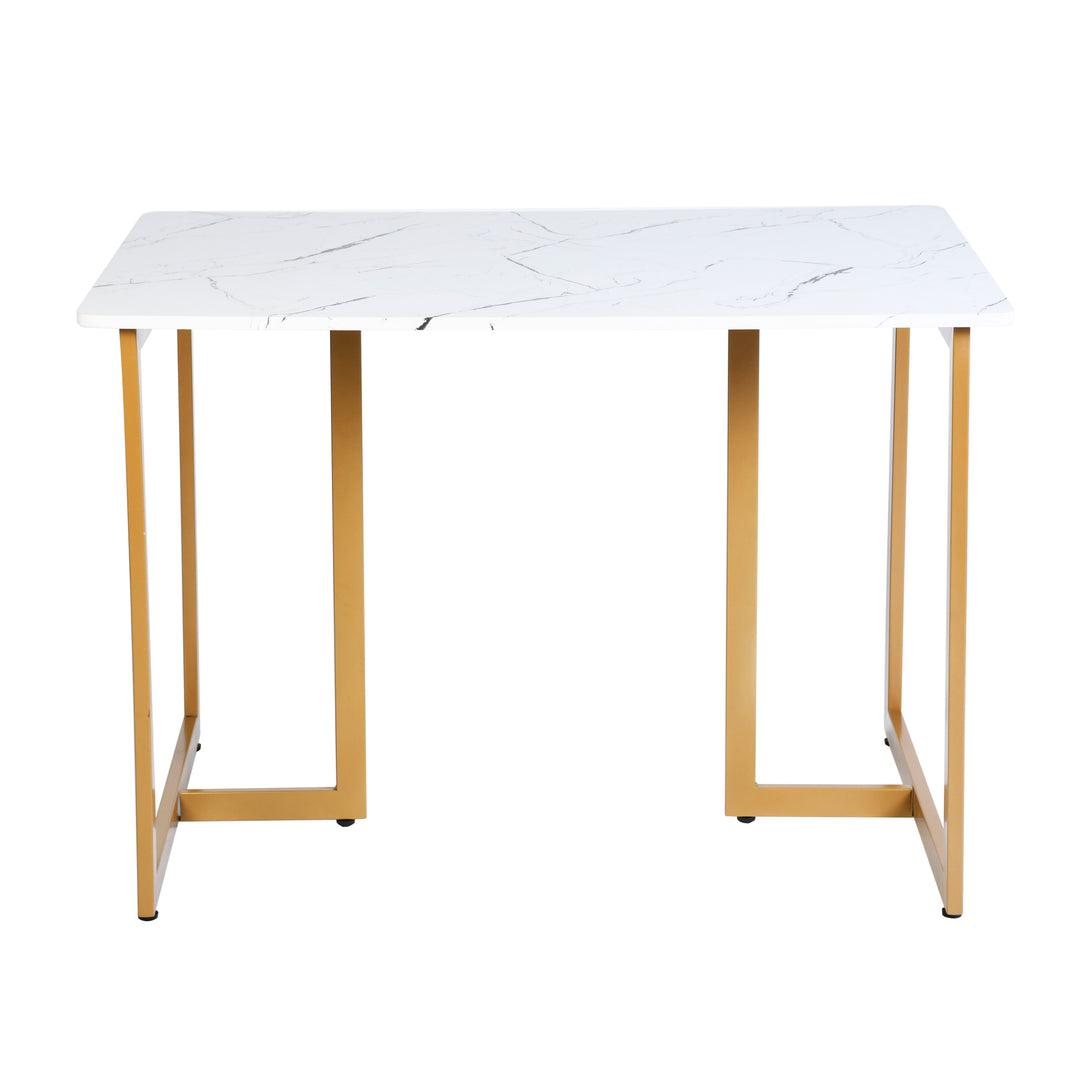 Dining set, dining table in modern marble pattern with 4 scandinavian dining chairs beige SLIP MARBLE GOLD LEG 110 A + CHARLTON FABRIC BEIGE BLACK LEG