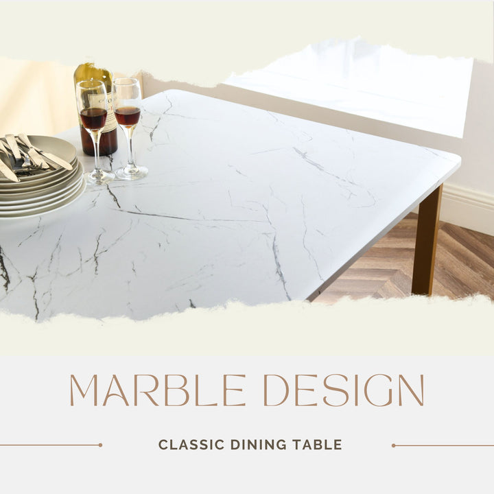 Rectangular dining table in modern marble pattern with gold metal legs SLIP MARBLE GOLD LEG 110 A