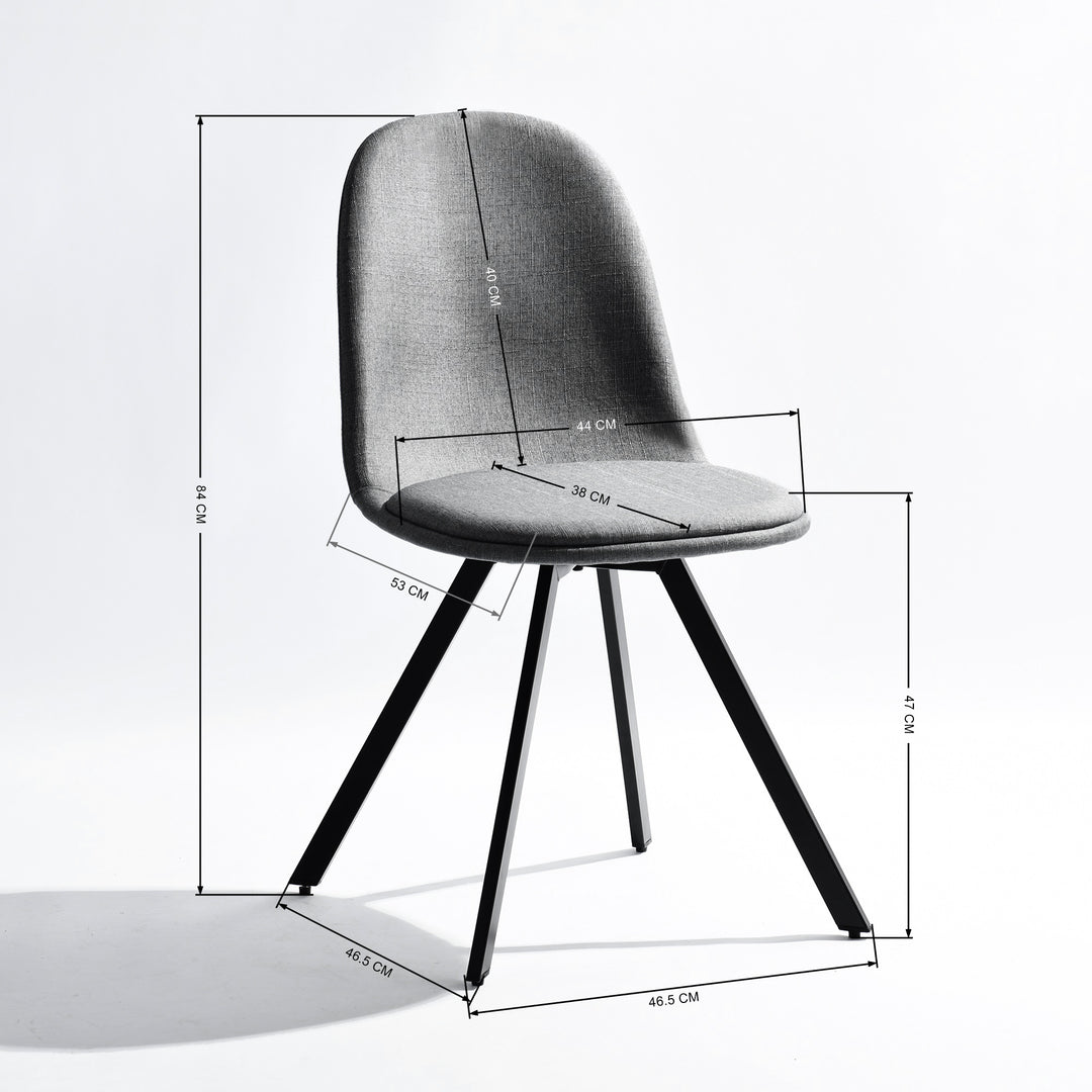 Set of 4 grey swivel black painted radial leg dining chair SUNFLOWER SLUBBED GREY 4PCS