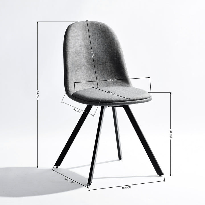 Set of 4 grey swivel black painted radial leg dining chair SUNFLOWER SLUBBED GREY 4PCS