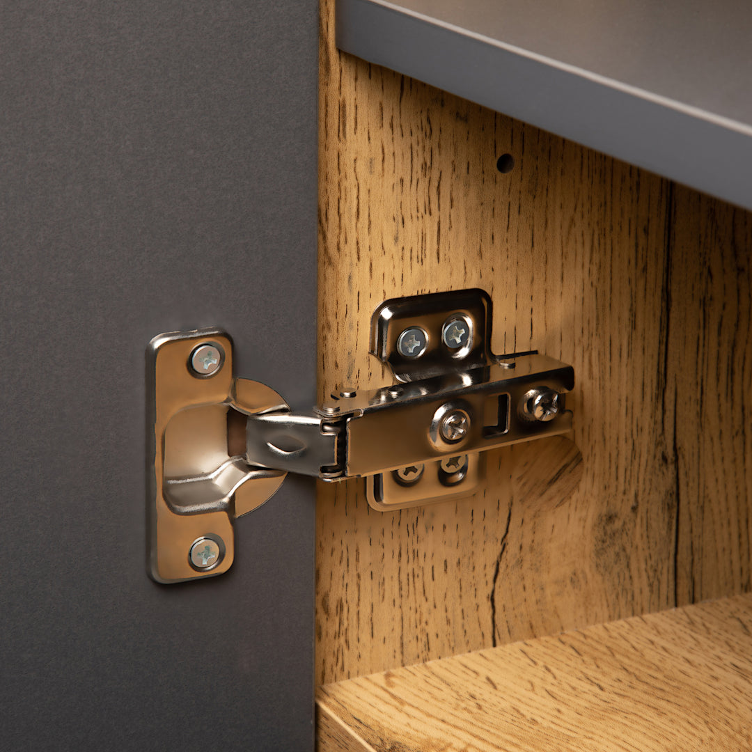 Modern wood anthracite industrial TV cabinet with 2 doors and 2 drawers SCILQUKS UK