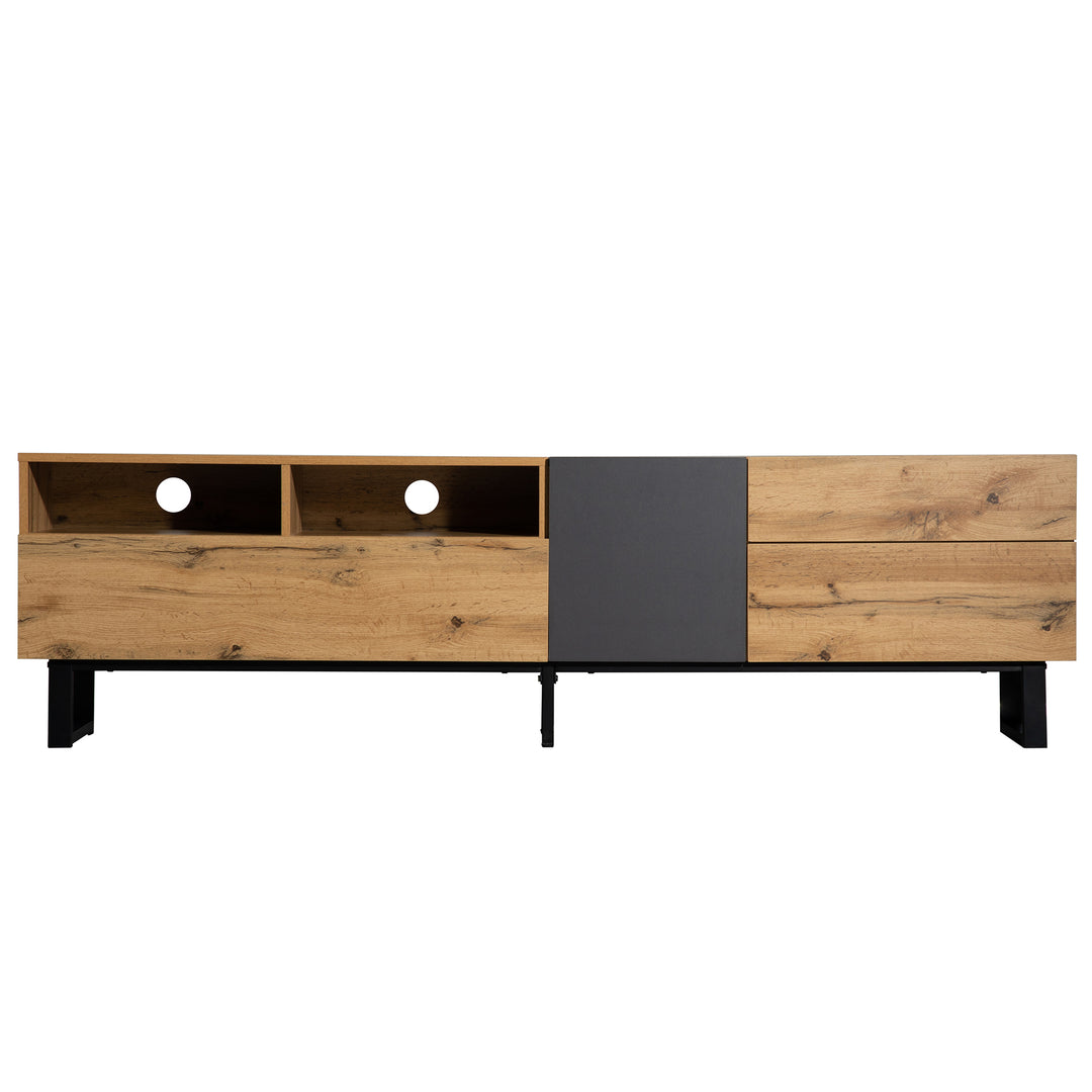 Modern wood anthracite industrial TV cabinet with 2 doors and 2 drawers SCILQUKS UK