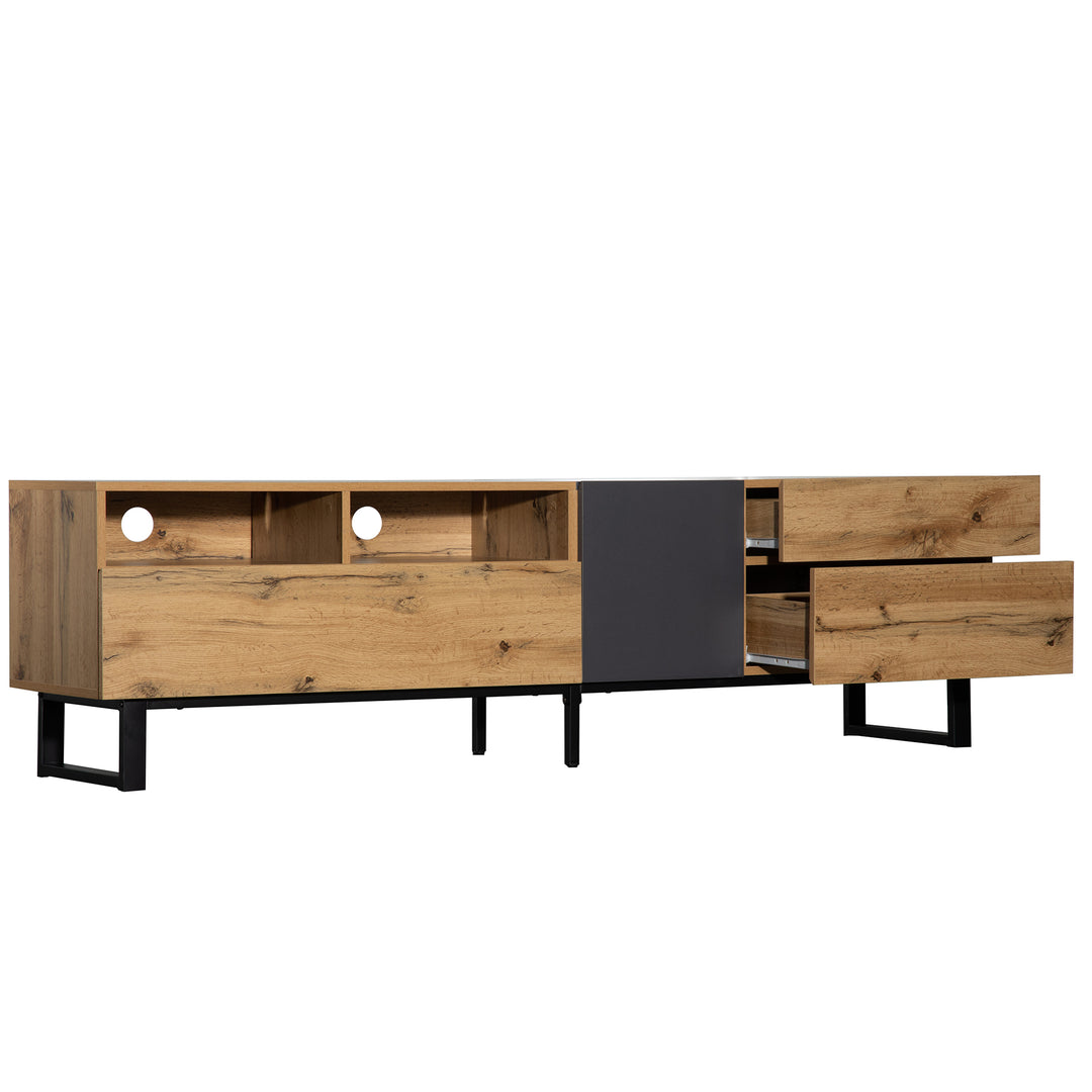 Modern wood anthracite industrial TV cabinet with 2 doors and 2 drawers SCILQUKS UK