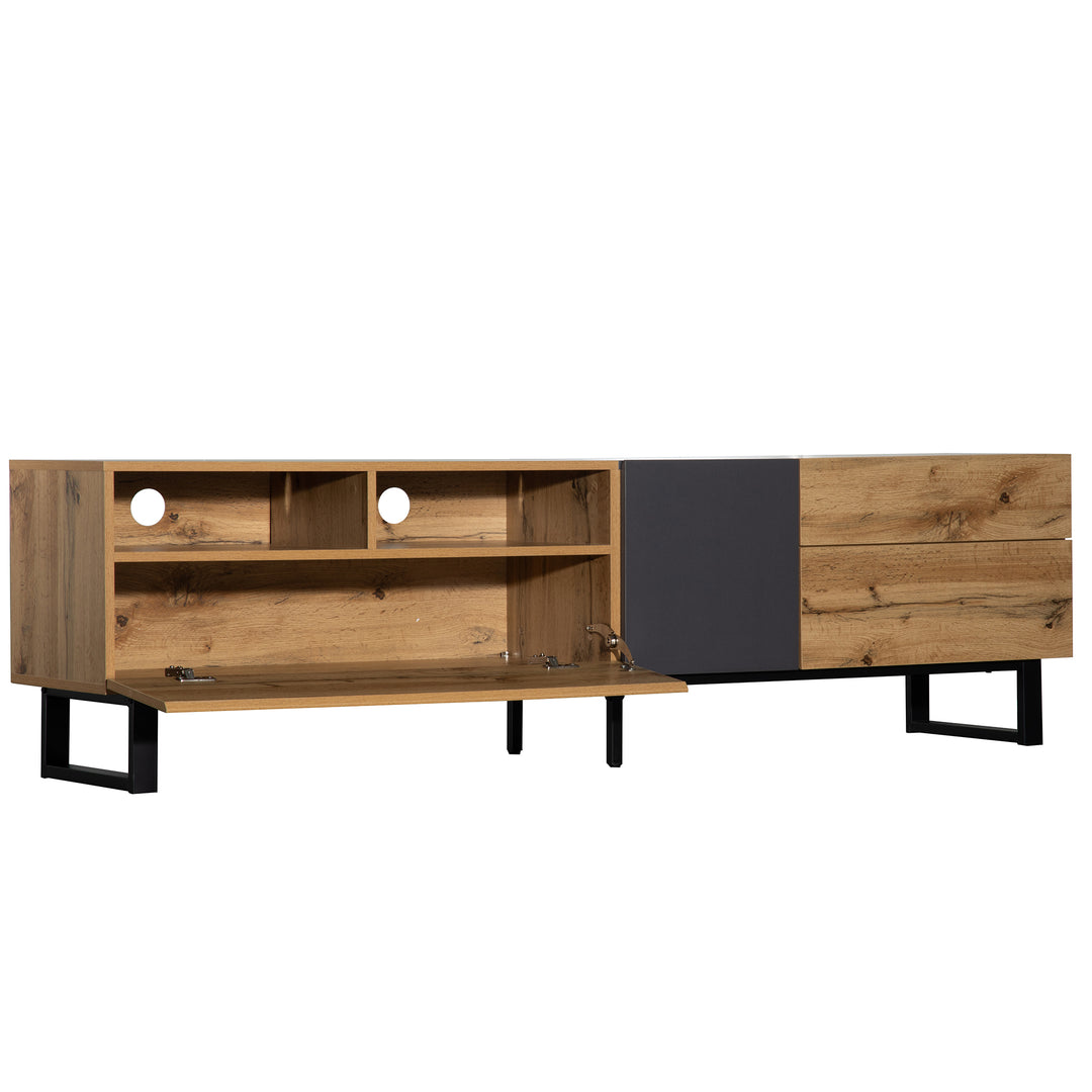 Modern wood anthracite industrial TV cabinet with 2 doors and 2 drawers SCILQUKS UK