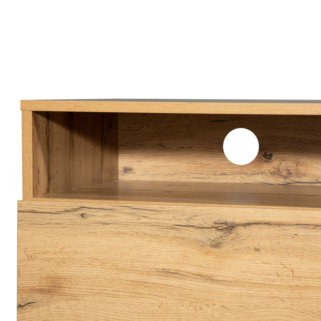 Modern wood anthracite industrial TV cabinet with 2 doors and 2 drawers SCILQUKS UK