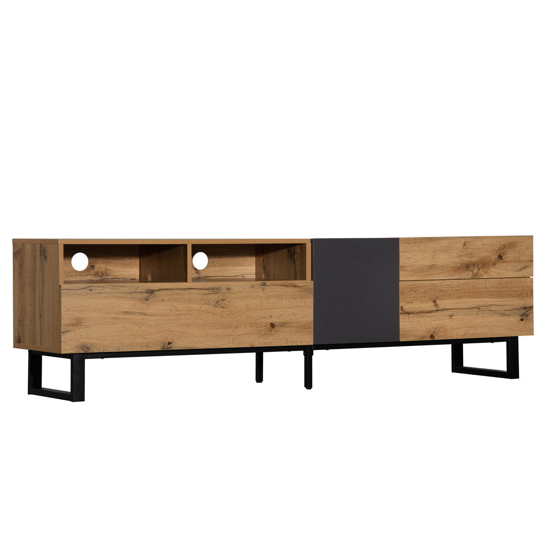 Modern wood anthracite industrial TV cabinet with 2 doors and 2 drawers SCILQUKS UK
