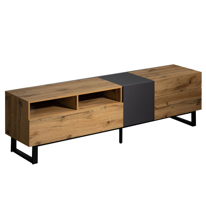 Modern wood anthracite industrial TV cabinet with 2 doors and 2 drawers SCILQUKS UK
