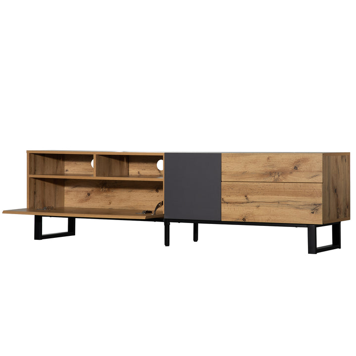 Modern wood anthracite industrial TV cabinet with 2 doors and 2 drawers SCILQUKS UK