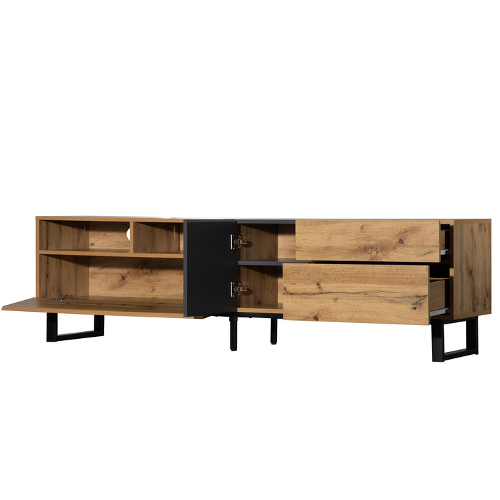 Modern wood anthracite industrial TV cabinet with 2 doors and 2 drawers SCILQUKS UK