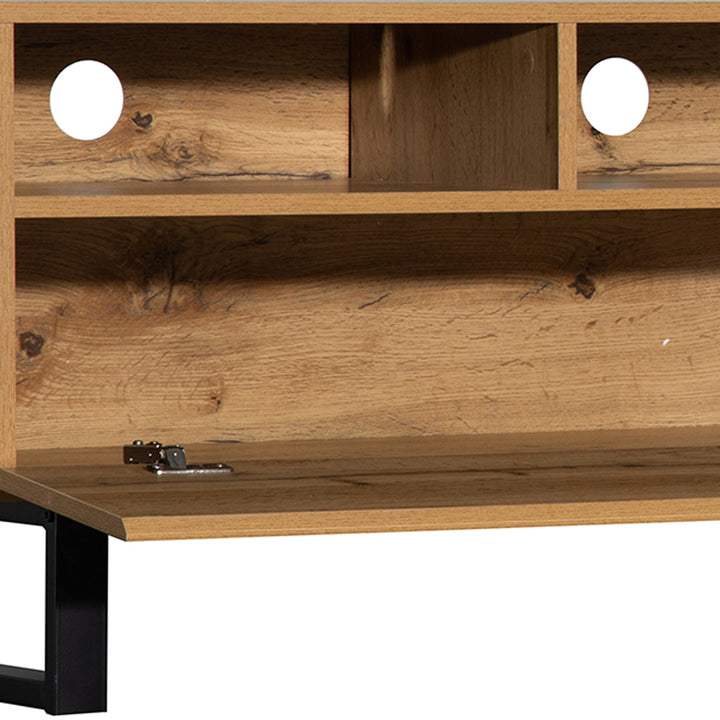 Modern wood anthracite industrial TV cabinet with 2 doors and 2 drawers SCILQUKS UK