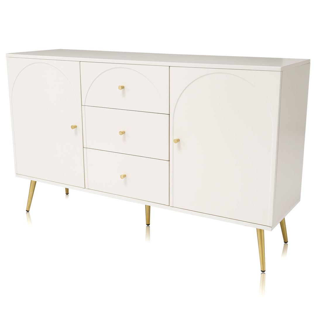 Cream ivory sideboard with gold accents with 2 doors and 3 drawers 40Dx140Wx84Hcm SENPHOS UK