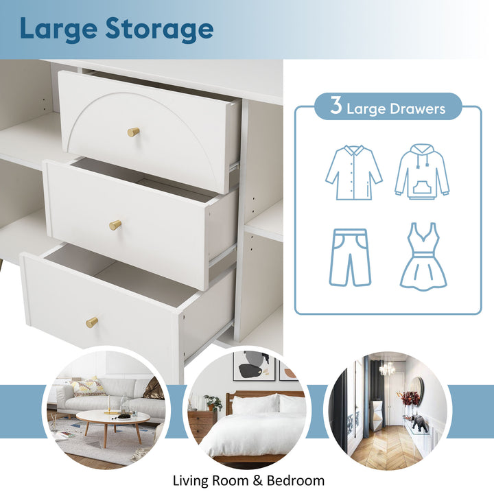Cream ivory sideboard with gold accents with 2 doors and 3 drawers 40Dx140Wx84Hcm SENPHOS UK