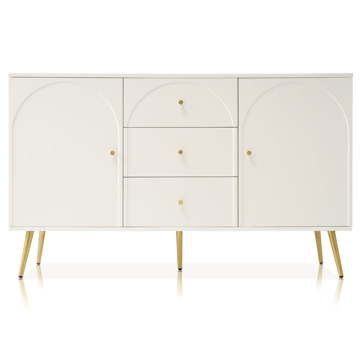 Cream ivory sideboard with gold accents with 2 doors and 3 drawers 40Dx140Wx84Hcm SENPHOS UK