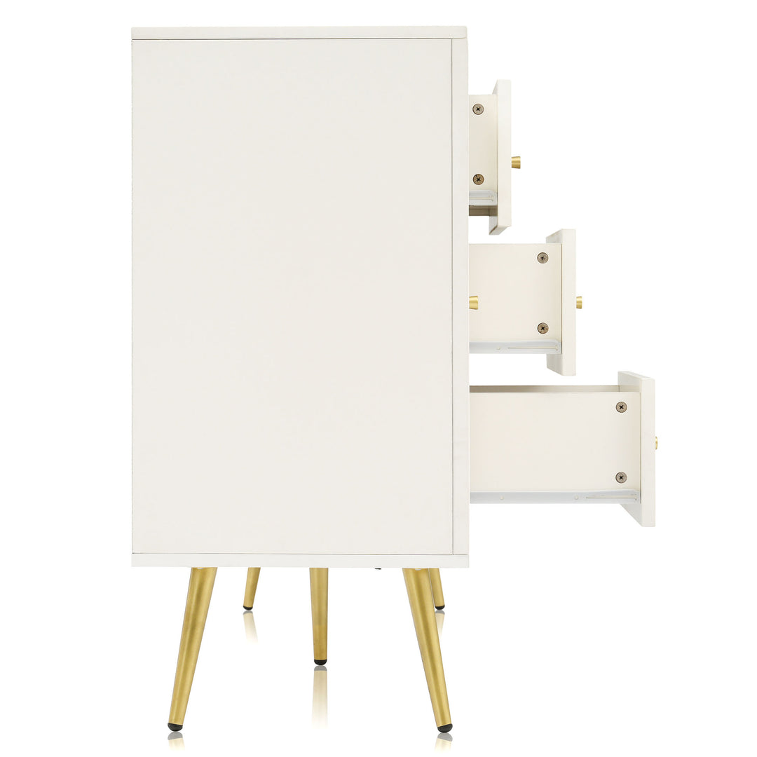 Cream ivory sideboard with gold accents with 2 doors and 3 drawers 40Dx140Wx84Hcm SENPHOS UK