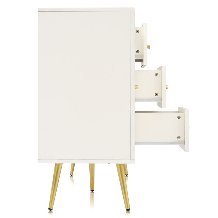 Cream ivory sideboard with gold accents with 2 doors and 3 drawers 40Dx140Wx84Hcm SENPHOS UK
