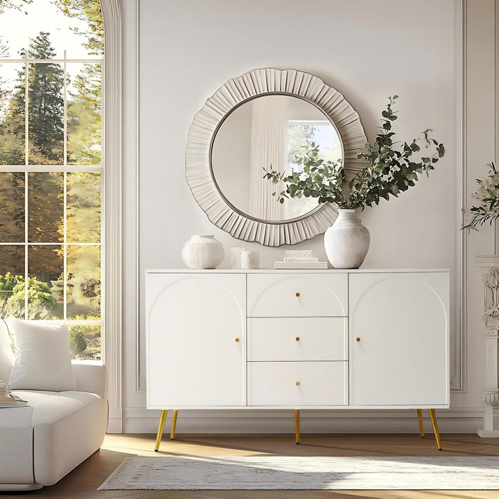 Cream ivory sideboard with gold accents with 2 doors and 3 drawers 40Dx140Wx84Hcm SENPHOS UK
