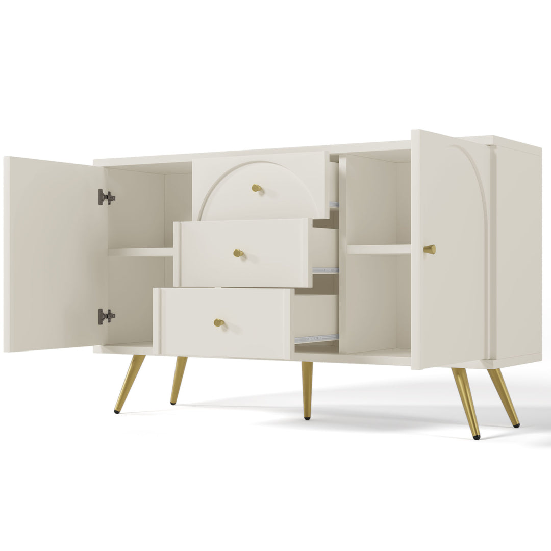 Cream ivory sideboard with gold accents with 2 doors and 3 drawers 40Dx140Wx84Hcm SENPHOS UK
