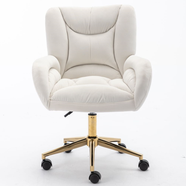White ivory 360° swivel velvet high back office chair SHAHMIS IVORY UK