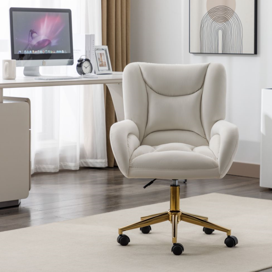 White ivory 360° swivel velvet high back office chair SHAHMIS IVORY UK