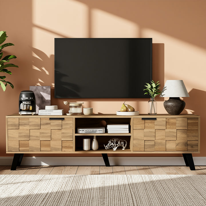 Vintage wood look TV stand with 2 doors and open shelves DECOMPOS