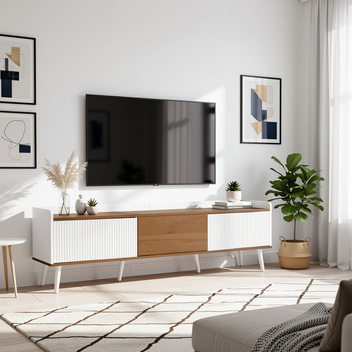 White wooden look TV cabinet with 3 doors SENSOR