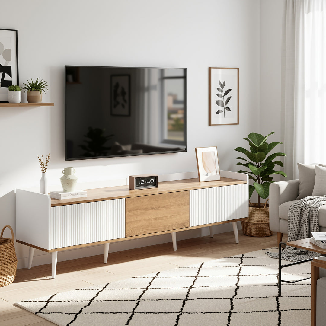 White wooden look TV cabinet with 3 doors SENSOR