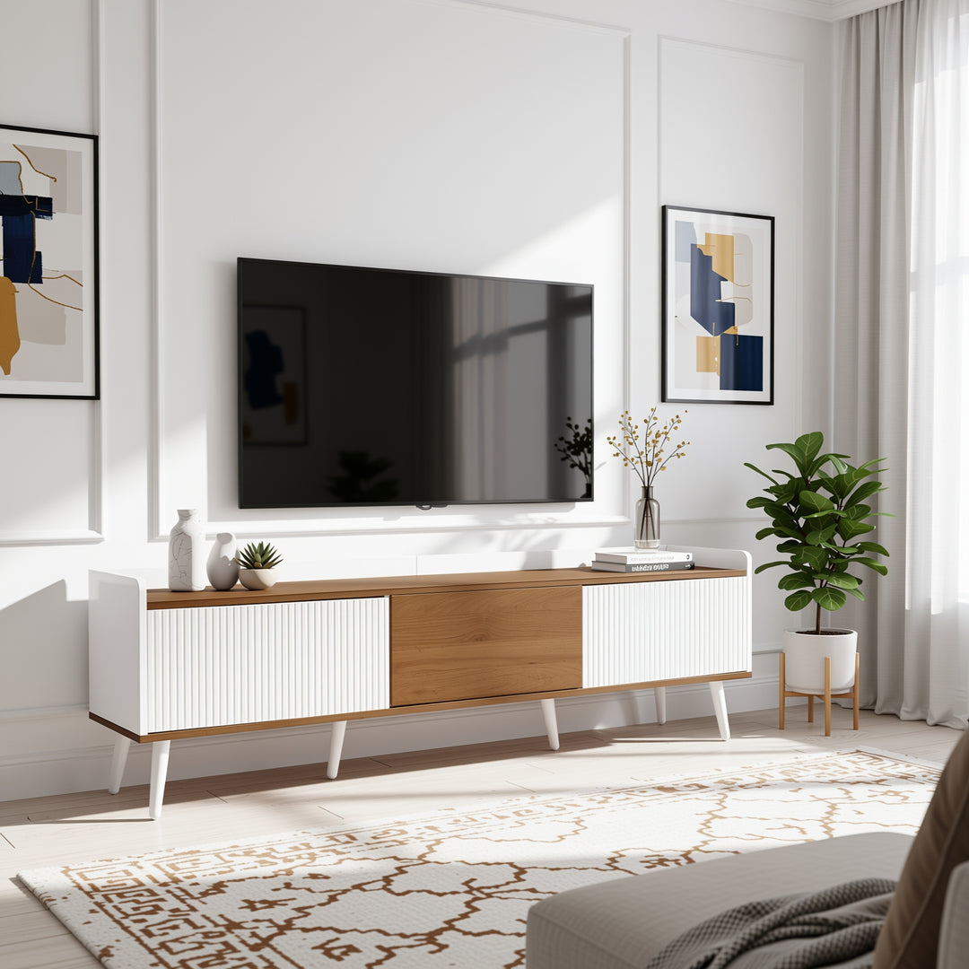 White wooden look TV cabinet with 3 doors SENSOR