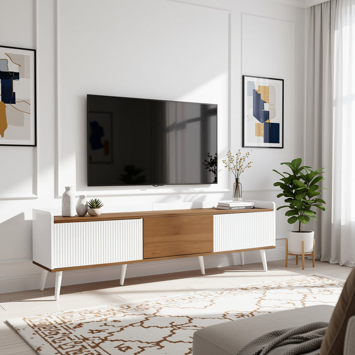 White wooden look TV cabinet with 3 doors SENSOR