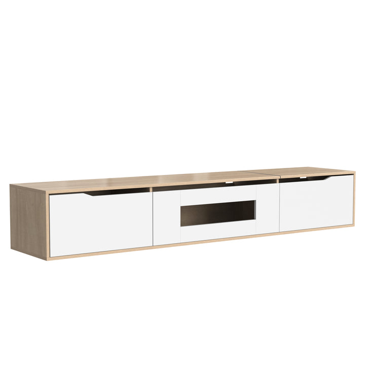 White high gloss suspended TV Stand with LED Light SHELZIDS UK