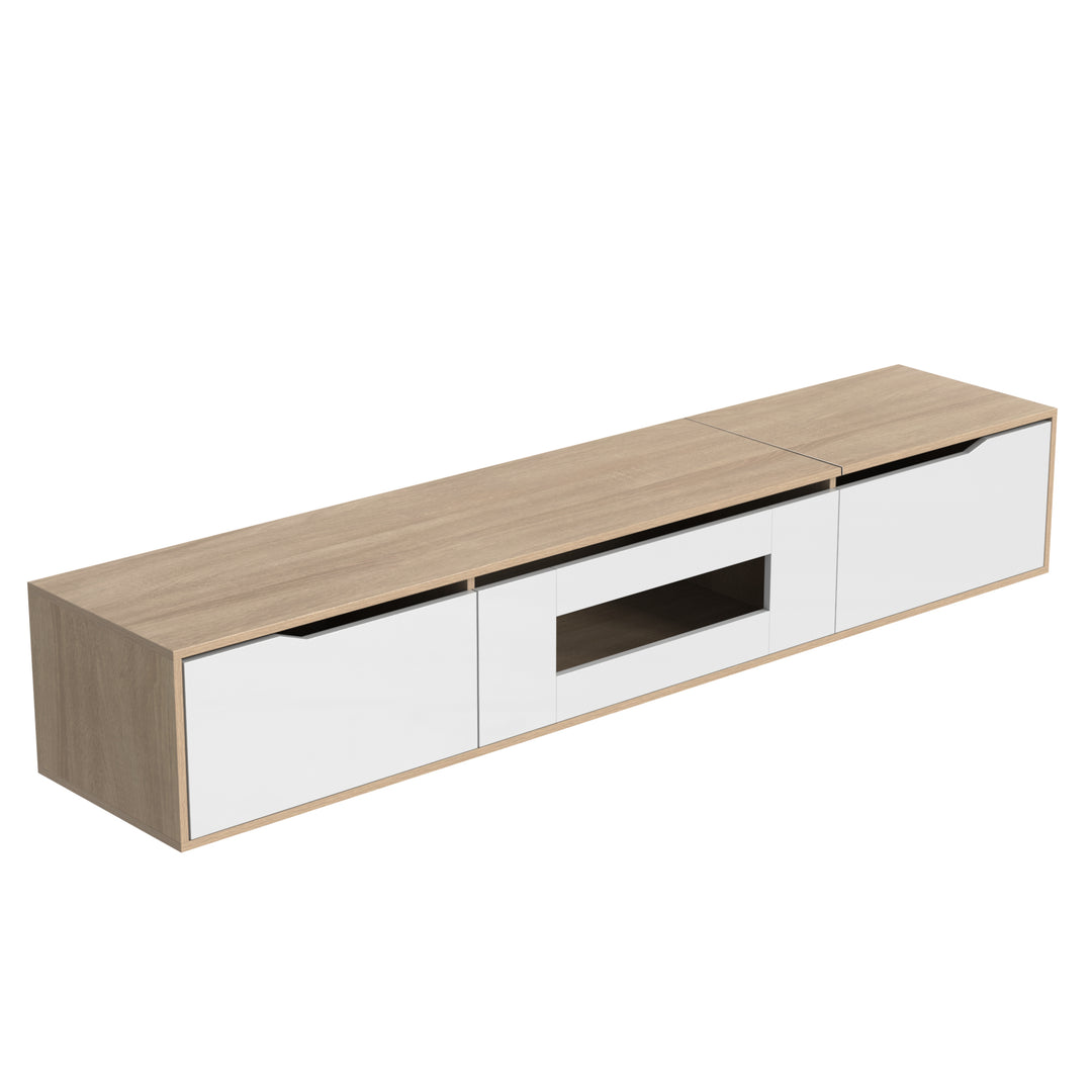 White high gloss suspended TV Stand with LED Light SHELZIDS UK
