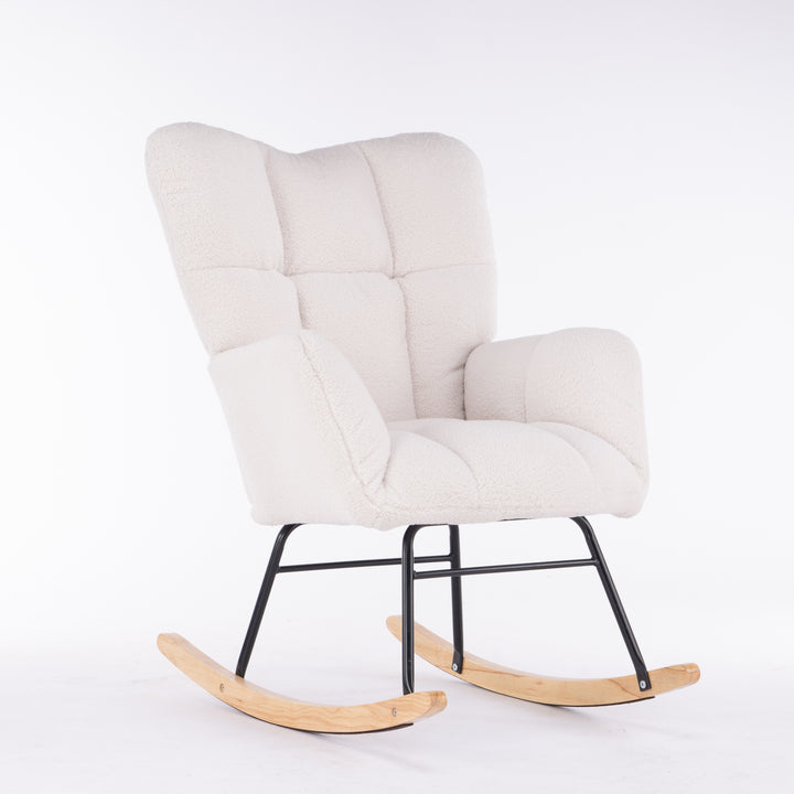Ivory white teddy fabric tufted upholstered rocking chair SIHID UK