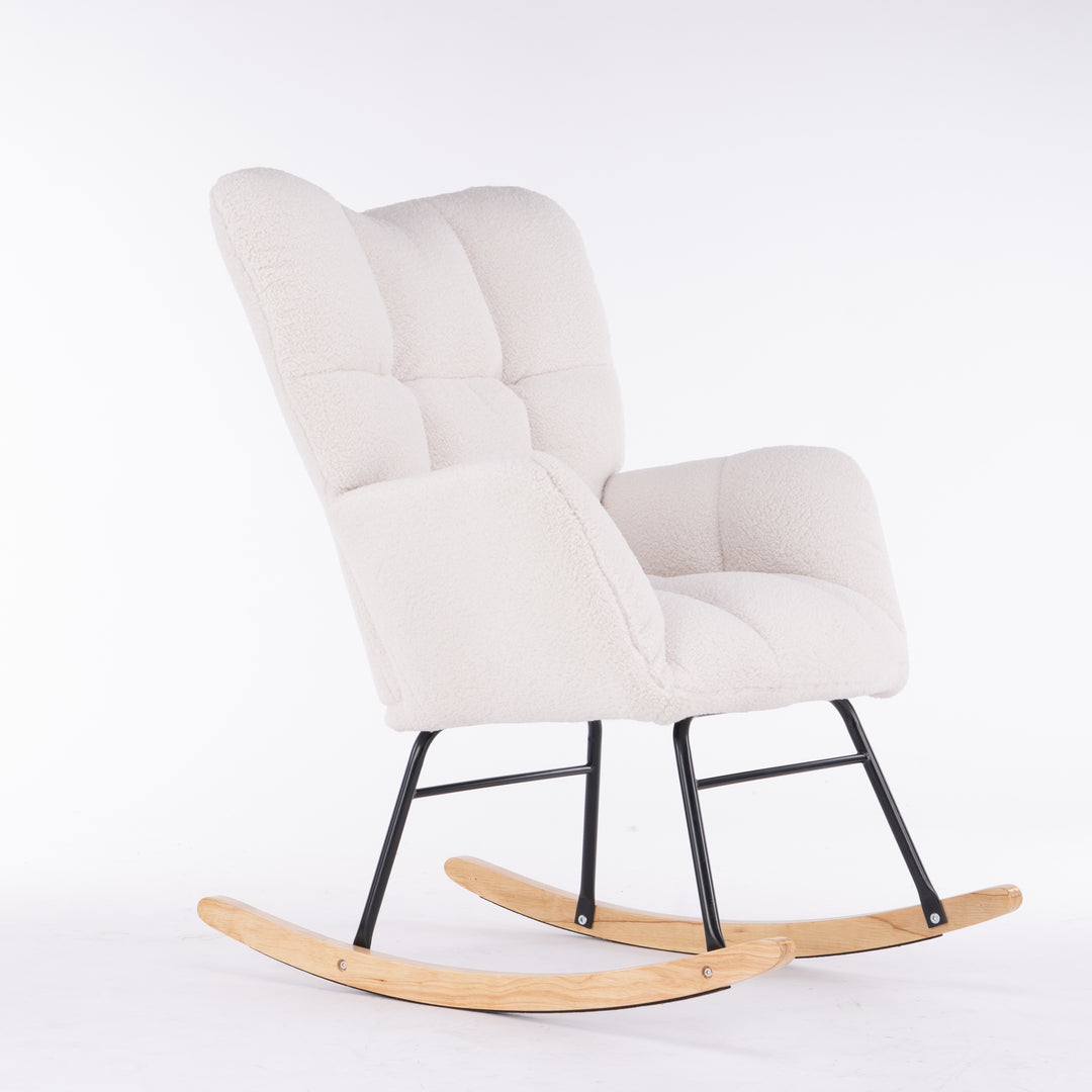 Ivory white teddy fabric tufted upholstered rocking chair SIHID UK