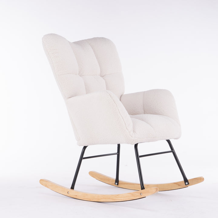 Ivory white teddy fabric tufted upholstered rocking chair SIHID UK