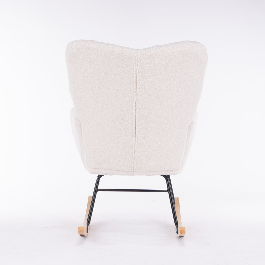 Ivory white teddy fabric tufted upholstered rocking chair SIHID UK