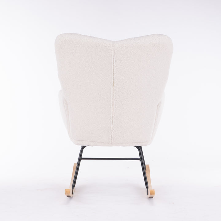 Ivory white teddy fabric tufted upholstered rocking chair SIHID UK