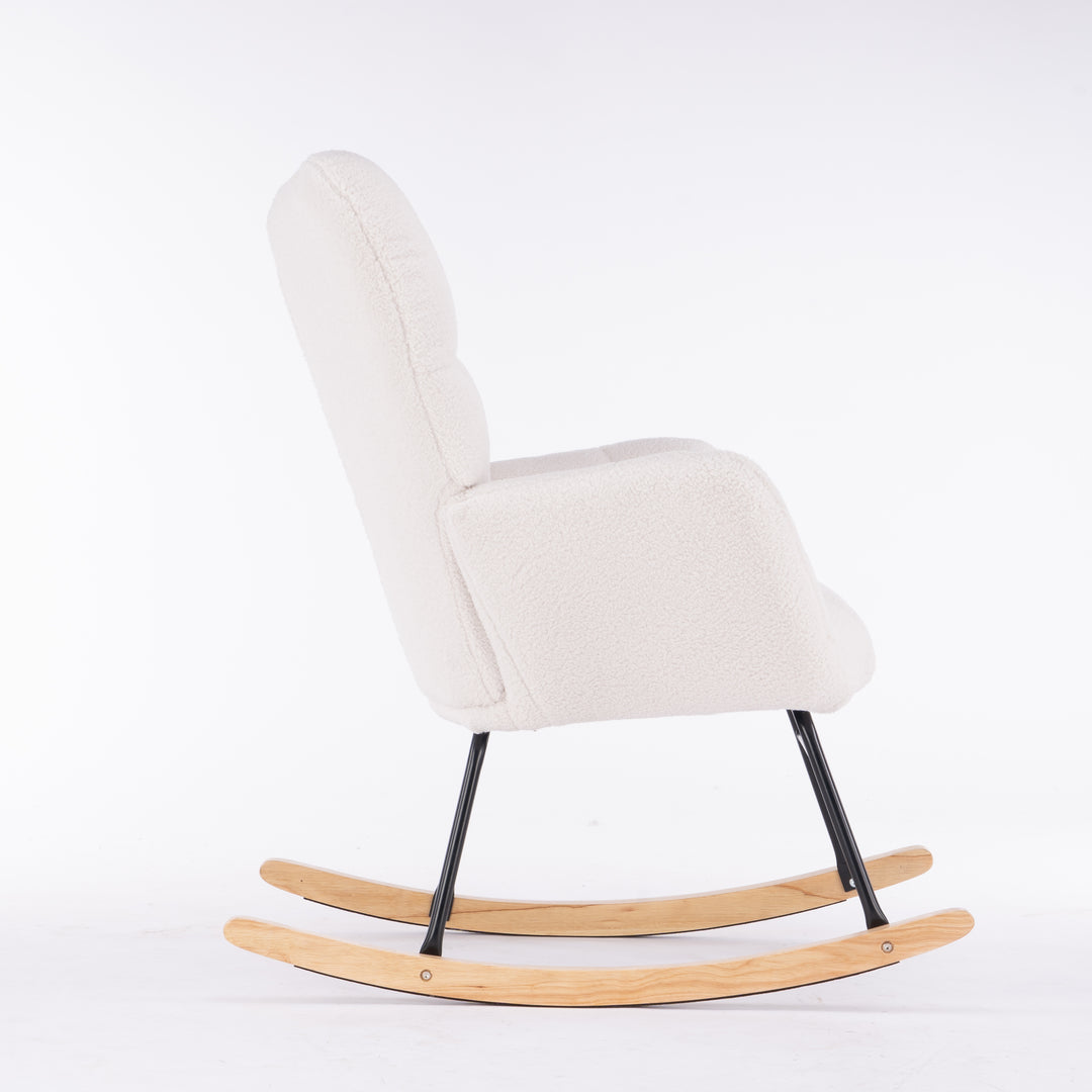 Ivory white teddy fabric tufted upholstered rocking chair SIHID UK