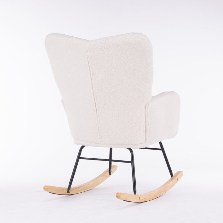 Ivory white teddy fabric tufted upholstered rocking chair SIHID UK