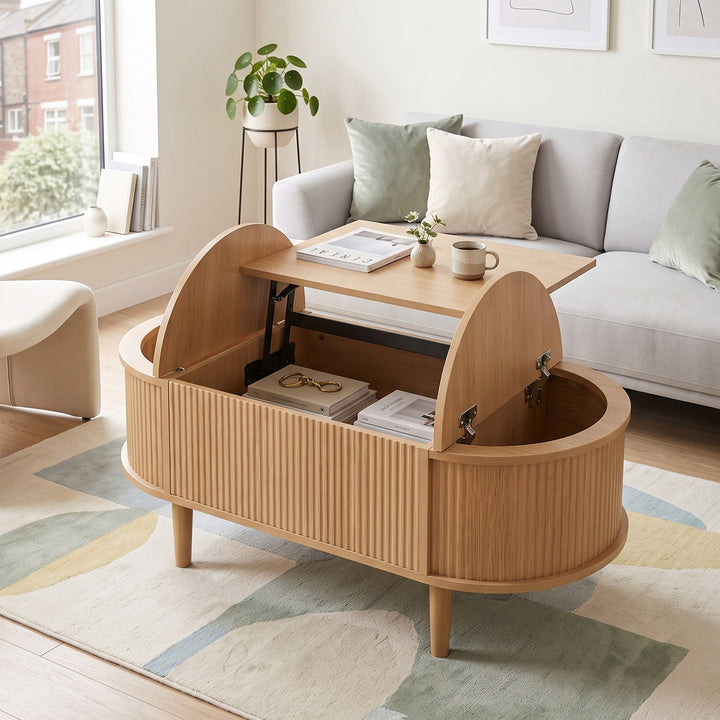 Lift Up Wooden Oval Coffee Table with Storage 100cm TRISOFA