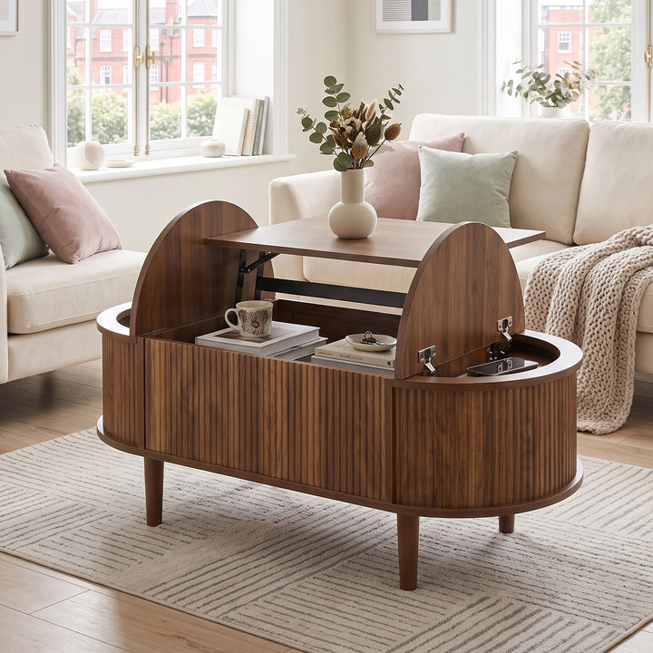 Vintage Walnut Lift Top Coffee Table with Side Storage 100cm TRUNKART