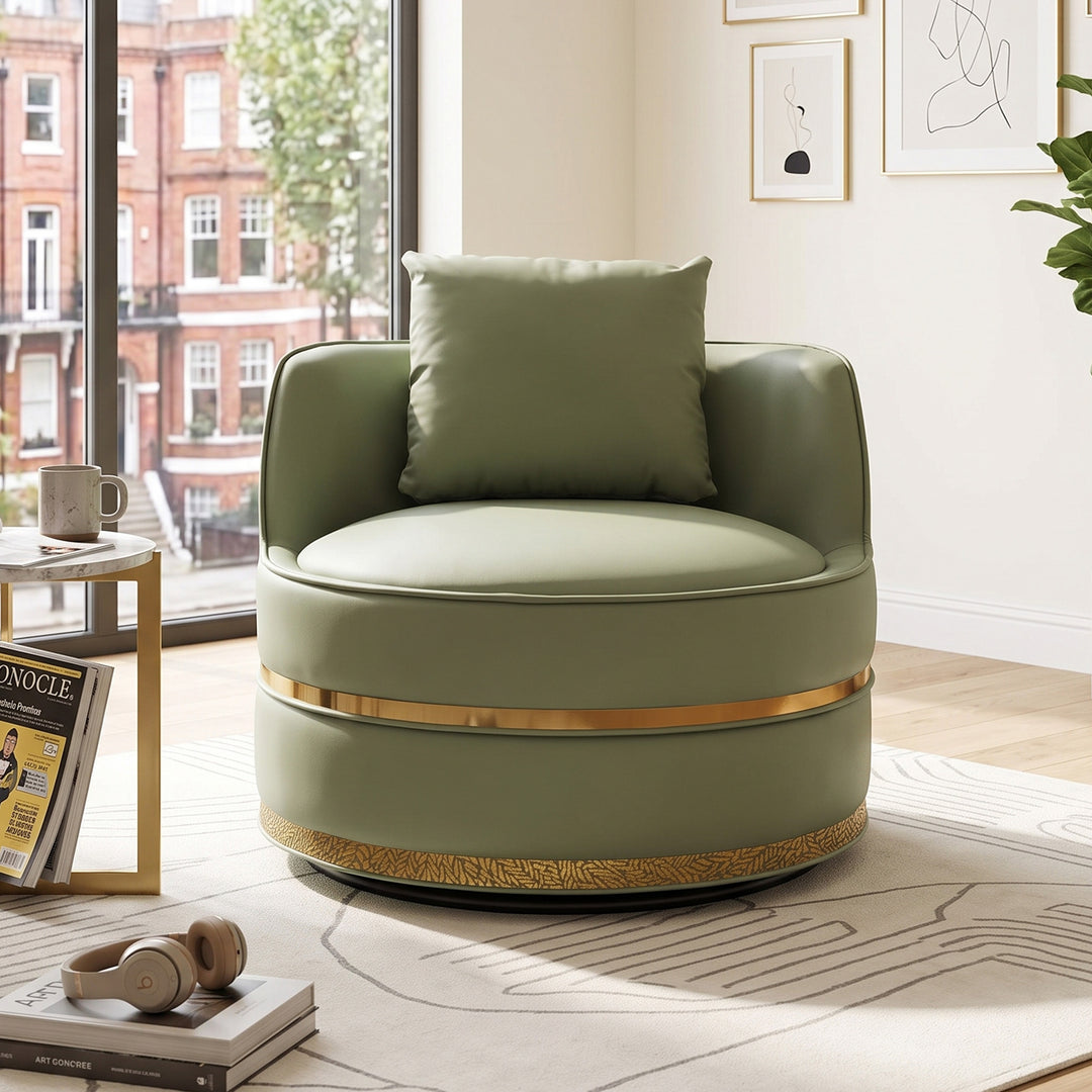 360° Swivel Barrel Chair Green PU Leather Accent Chair 78cm TRUNKGLASS