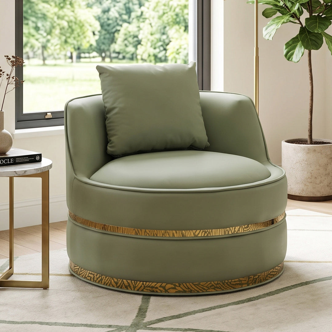 360° Swivel Barrel Chair Green PU Leather Accent Chair 78cm TRUNKGLASS