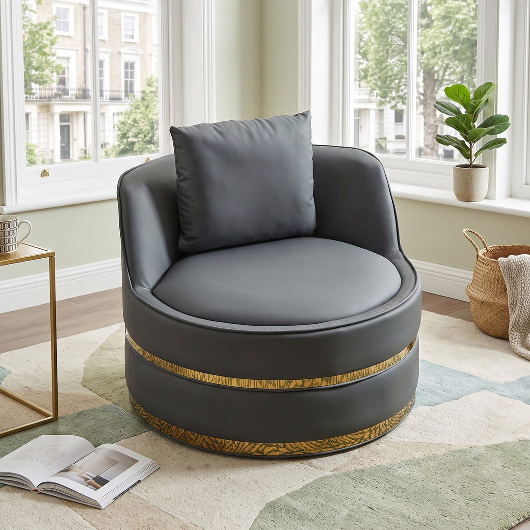 360° Swivel Barrel Chair Grey PU Leather Accent Chair 78cm TRUNKGREEN